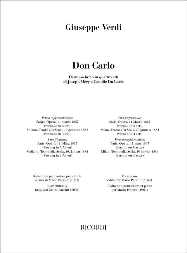 Don Carlo - versione in 4 atti (testo cantato italiano)